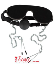 Секс набори  БДСМ-набор Bad Kitty Ball Gag With Nipple Clamps and Mask фото