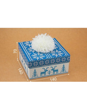  Подарочная коробка С помпоном голубая 14х14х7 см