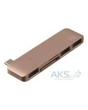 Kit USB-C Multiport Adaptor USB-C to 3*USB 3.0, SD/microSD reader (Gold)