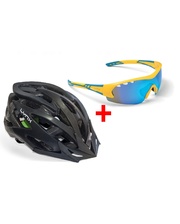Lynx Комплект велошлем Morzine Matt Black + очки Detroit UKR shiny yellow/blue