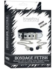 LoveToy Metallic Silver Collar With Nipple Clamp