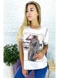  Модная футболка с принтом и вставками из евросетки Crep - белый цвет, L (есть размеры)