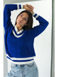  Вязаный пуловер с контрастной отделкой LUREX - синий цвет, S (есть размеры)