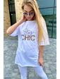  Длинная футболка женская Stay Chic Crep - белый цвет, M (есть размеры)