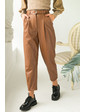  Теплые кожаные брюки с защипами PERRY - св-коричн цвет, S (есть размеры)