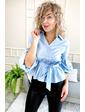  Интересная блуза с объемными рукавами и поясом YI MEI SI - небесно-голубой цвет, S (есть размеры)