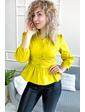  Необычная блуза с акцентированной талией и баской YI MEI SI - горчичный цвет, M (есть размеры)