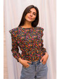  Оригинальная укороченная блуза с рюшами и цветочным принтом Crep - розовый цвет, L (есть размеры)