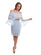  Кружевное платье с открытыми плечами Sweet Lady - голубой цвет, S/M (есть размеры)