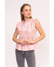 Блузки  Блузка с гипюровыми вставками LUREX - пудра цвет, S (есть размеры) фото