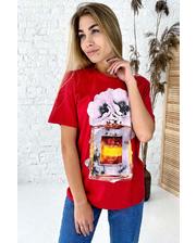 Футболки, сорочки  Фешенебельная футболка с принтом парфюм и цветы LUREX - красный цвет, S (есть размеры) фото