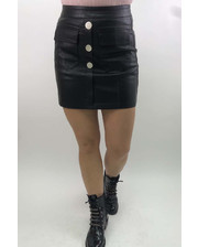 Юбки  Мини-юбка из экокожи с карманными клапанами Na Ke - черный цвет, S (есть размеры) фото
