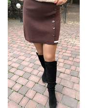Юбки  Ассиметричная трикотажная юбка с пуговицами и белой полоской LUREX - коричневый цвет, S (есть размеры) фото
