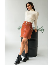 Юбки  Трикотажная мини-юбка с нарисованными пуговицами и карманами LUREX - коричневый цвет, S (есть размеры) фото