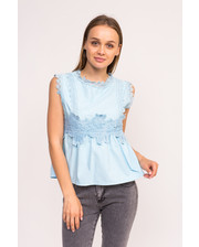 Блузки  Блузка с гипюровыми вставками LUREX - голубой цвет, S (есть размеры) фото