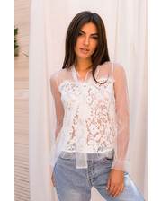 Блузки  Прозрачная блуза с кружевом GLAM AMOUR - белый цвет, S/M (есть размеры) фото