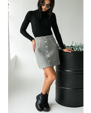 Юбки  Трикотажная мини-юбка с нарисованными пуговицами и карманами LUREX - серый цвет, M (есть размеры) фото