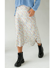 Спідниці  Атласная юбка миди с акварельным принтом Crep - молочный цвет, L (есть размеры) фото