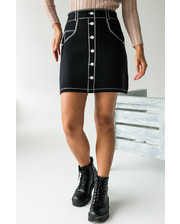 Юбки  Трикотажная мини-юбка с нарисованными пуговицами и карманами LUREX - черный цвет, S (есть размеры) фото