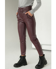 Джинсы, брюки  Нарядные кожаные брюки с ремнем пряжкой MiLanSheng - бордо цвет, XL (есть размеры) фото